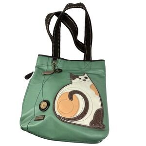 CHALA Large Cat Everyday Blue Green Turquoise Teal Tote Bag Purse w/Key Chain